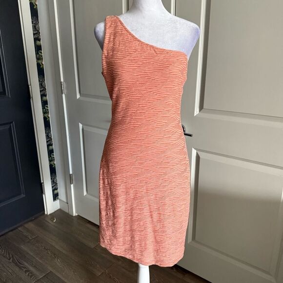 Walter Baker Textured Orange One Shoulder Bodycon Mini Dress Size M - Picture 1 of 7